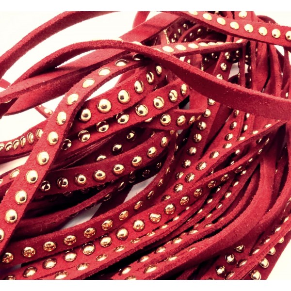 1m bordeaux Kunstlederband 8mm mit Nieten weinrotes Schmuckband in Wildlederoptik für Armbänder - Schmuckzubehör Lederband - Leisure-Beads DIY