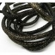 1m schwarzes Kunstlederband 7mm mit goldfarben Punkten in Wildlederoptik für Armbänder - Schmuckzubehör Lederband