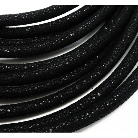 Leisure-Beads - 1m schwarzes Kunstlederband 7x4,5mm mit schwarzen Glitzerpunkten in Wildlederoptik- Schmuckzubehör Lederband