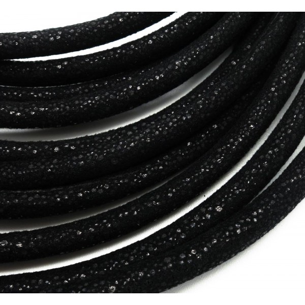 1m schwarzes Kunstlederband 7x4,5mm mit schwarzen Glitzerpunkten in Wildlederoptik- Schmuckzubehör Lederband - Leisure-Beads DIY