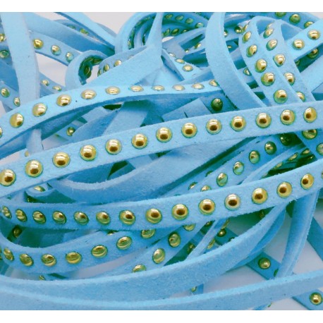 Leisure-Beads - 1m hellblaues Kunstlederband 8mm mit Nieten Schmuckband in Wildlederoptik - Schmuckzubehör Lederband