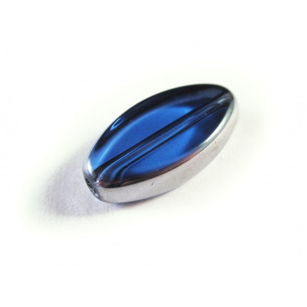 Blaue Fensterperle 18x10mm oval Silberrahmen - Schmuckzubehör - Leisure-Beads DIY