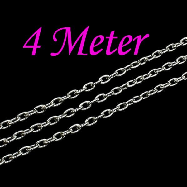 4m silberfarbene Kette 3x4,6x0,9mm silberfarbene Schmuckkette Gliederkette - Schmuckzubehör - Leisure-Beads DIY