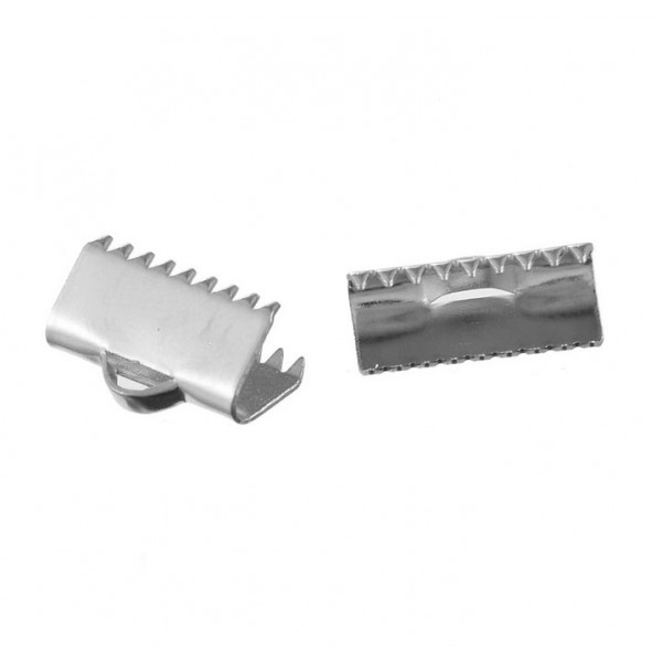 2x Edelstahl Bandklemme 13mm silberfarbene Bandverbinder - Schmuckzubehör - Leisure-Beads DIY