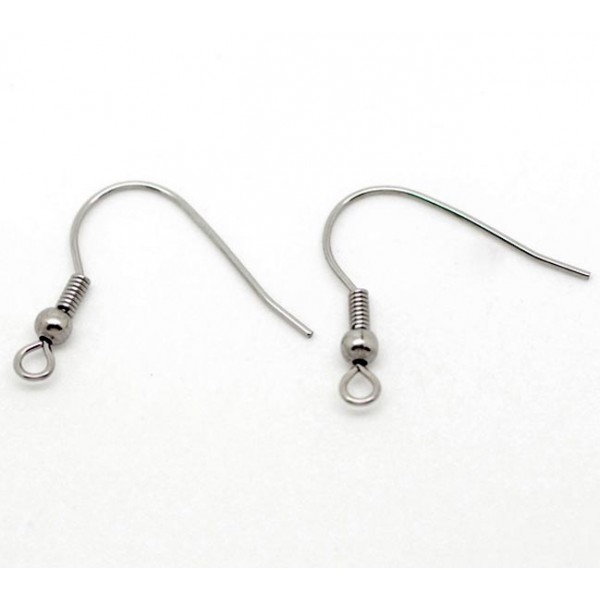6 Stück Edelstahl Ohrfedern 21x23mm silberfarben mit Stopper - Schmuckzubehör Ohrringe selber machen - Leisure-Beads DIY