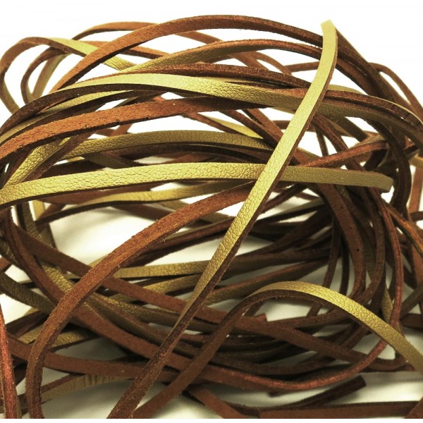 1m goldfarben Lederband 3mm x 1,5mm goldfarben Echtlederband - Leder Schmuckzubehör - Leisure-Beads DIY