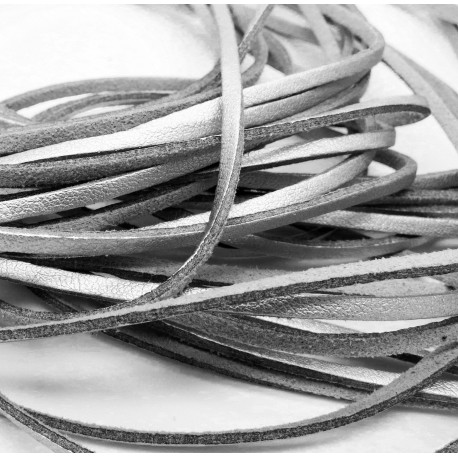 Leisure-Beads - 1m silberfarben Lederband 3mm x 1,5mm silberfarbenes Echtleder Band - Leder Schmuckzubehör