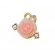 1x rosa Rosen Anhänger mit Strass ca. 15x13mm goldfarben Schmuckanhänger mit Rose - Schmuckzubehör