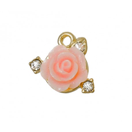 Leisure-Beads - 1x rosa Rosen Anhänger mit Strass 15x13mm goldfarben Schmuckanhänger mit Rose - Trachten Schmuckzubehör
