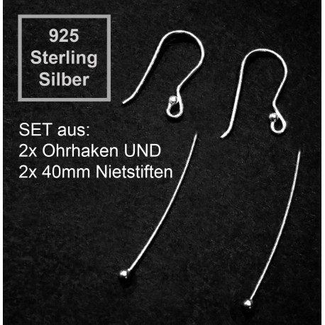 Leisure-Beads - 2x 925 Sterling Silber Ohrfedern + 40mm Nietstiften mit Stopper - Schmuckzubehör