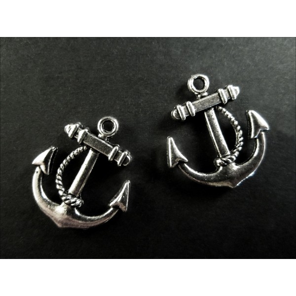 1x silberfarbener Anker Schmuckanhänger 20x23mm - Schmuckzubehör