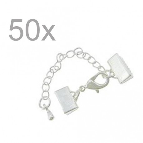 Leisure-Beads - 50x 10mm Bandklemme hellsilberfarben Verschluss mit Karabiner und Kette - Schmuckzubehör