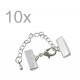 10x 15mm Bandklemme silber Verschluss mit Karabiner und Kette silberfarben - Schmuckzubehör