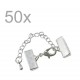 50x 15mm Bandklemme silber Verschluss mit Karabiner und Kette silberfarben - Schmuckzubehör