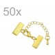50x 15mm Bandklemme goldfarben Verschluss mit Karabiner und Kette - Schmuckzubehör