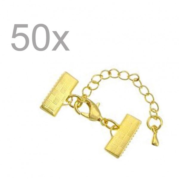 50x 15mm Bandklemme goldfarbener Verschluss mit Karabiner und Kette goldfarben - Schmuckzubehör - Leisure-Beads DIY
