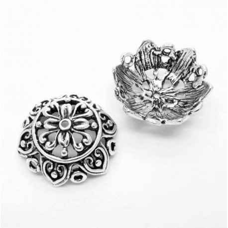 Leisure-Beads - 1x silberfarben Perlenkappe 25x10x10mm silberfarbene filigrane Perlen Kappe - Schmuckzubehör Perlenkappe