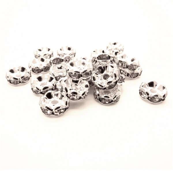 25x hellsilberfarben Strass Rondelle 8mm runde Strassrondelle - Schmuckzubehör Rondell - Leisure-Beads DIY