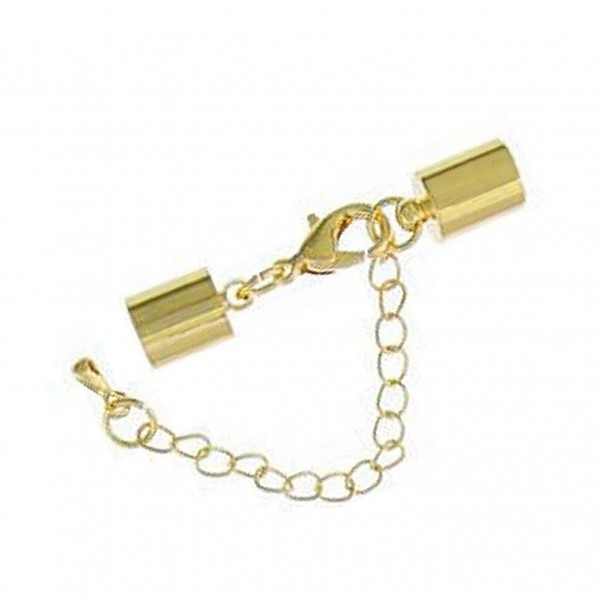 1x goldfarbener Verschluss Innen 7,5mm 38x8mm Endkappe zum Einkleben mit Karabiner - Schmuckzubehör Endkappe - Leisure-Beads DIY