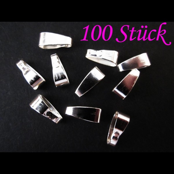 100x hellsilberfarbene Collierschlaufe 11x4mm Anhängerhaken - Schmuckzubehör - Leisure-Beads DIY