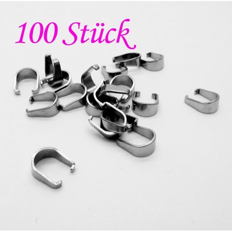 Leisure-Beads - 100x Edelstahl Collierschlaufe 8x3,5mm silberfarben Anhängerhaken silberfarben - Schmuckzubehör Collierschlaufe