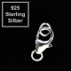 1x Sterling Silber 10mm Karabinerhaken 925 silberfarben mit zwei Binderingen Schmuckverschluss - 925er Schmuckzubehör