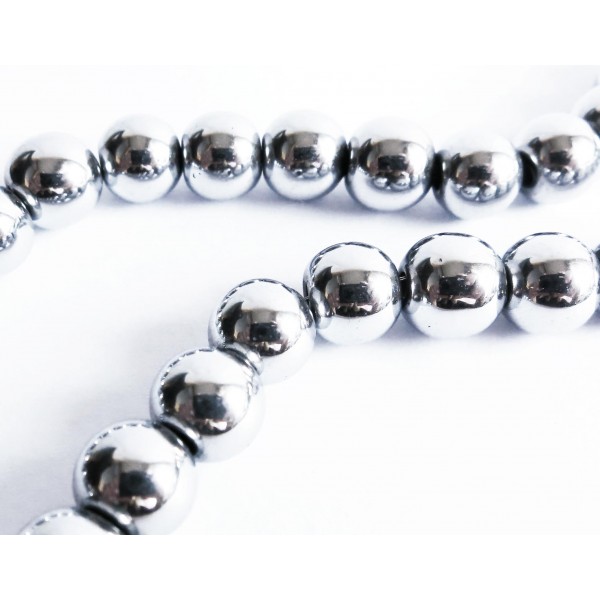 1 Strang Hämatitperle 8mm silberfarben Kugelform - Schmuckzubehör - Leisure-Beads DIY