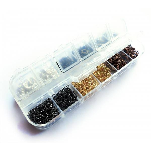  600x Biegeringe 6mm rund im farbig sortierten Mix in Box - Schmuckzubehör Set - Leisure-Beads DIY