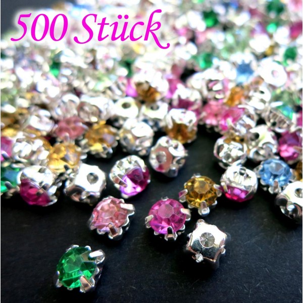  500 gefasste Strasssteine 5x5mm bunte Klebsteine - Bastelbedarf - Leisure-Beads DIY