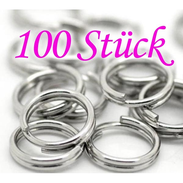 100x Edelstahl Spaltring 7mm Doppelring runder silberfarben Biindering - Schmuckzubehör - Leisure-Beads DIY