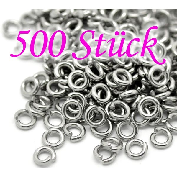 500x Edelstahl Biegering 5mm x 1,2mm runder silberfarben Biegering - Schmuckzubehör Biegering - Leisure-Beads DIY