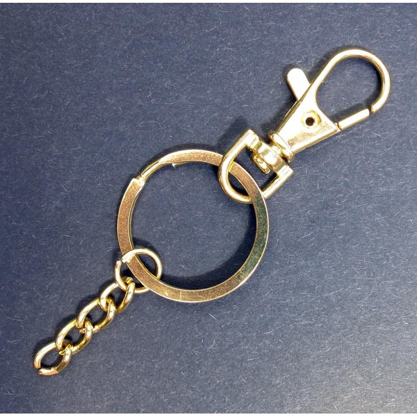 Schlüsselring goldfarben 28mm mit Kette und Karabiner Schlüsselring stabil und massiv - Schmuckzubehör - Leisure-Beads DIY