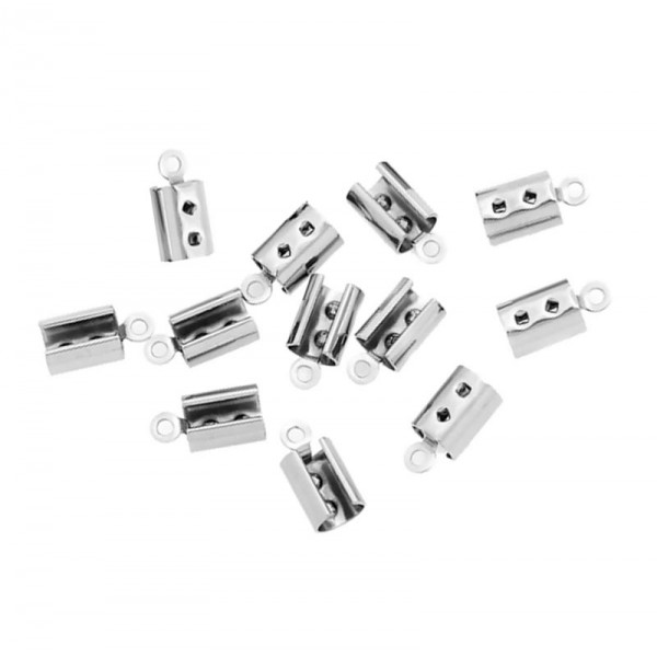 2x Edelstahl Endkappe 11x5,5mm silberfarbene Bandverbinder - Schmuckzubehör Endkappe - Leisure-Beads DIY