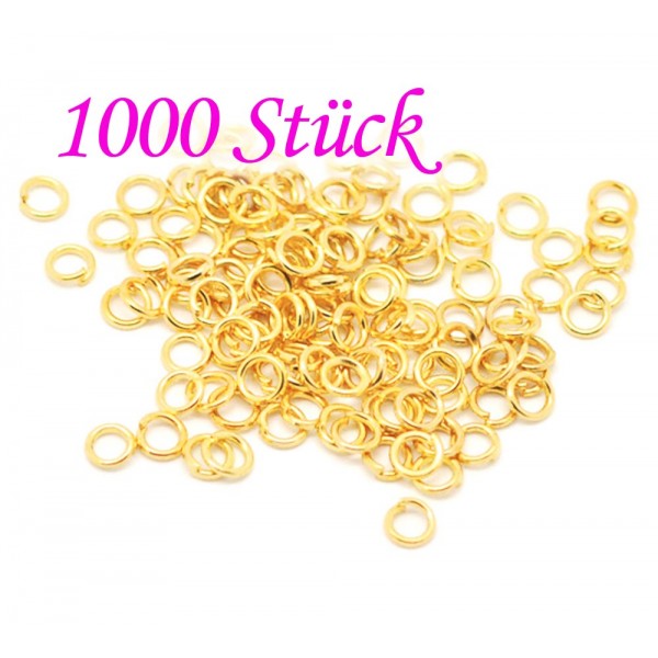 1000x goldfarbener Biegering 5mm x 0,9mm runder Bindering - Schmuckzubehör Biegering - Leisure-Beads DIY