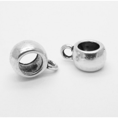 Leisure-Beads - 2x silberfarben Tube Anhängerhaken 8x10x5mm Kettenverbinder Lederband Großloch silberfarben - Schmuckzubehör
