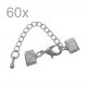 60x 7mm Bandklemme silber Verschluss mit Karabiner und Kette - Schmuckzubehör