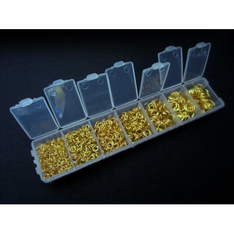 Leisure-Beads - Box mit 1780x goldfarben Biegering 3-9mm runde Binderinge - Schmuckzubehör Set