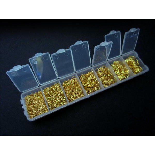 Box mit 1780x goldfarben Biegering 3-9mm runde Binderinge - Schmuckzubehör Set
