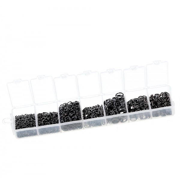  1500x gunmetal Biegeringe 3-8mm in Box - Schmuckzubehör Set - Leisure-Beads DIY