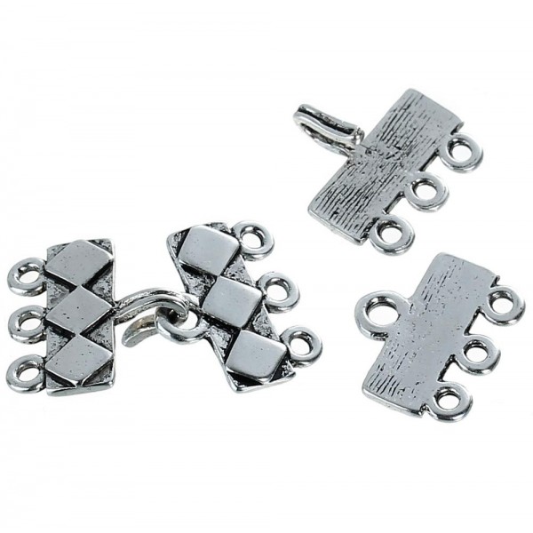 1x silberfarben Schmuckhaken 28x17mm 3-Strang Schmuckverschluss - Schmuckubehör Schmuckverschluss - Leisure-Beads DIY