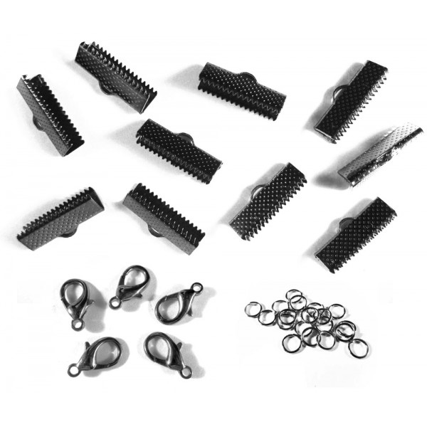 10 gunmetal Bandklemmen 16mm + Karabiner + Biegeringe - Schmuckzubehör Set - Leisure-Beads DIY