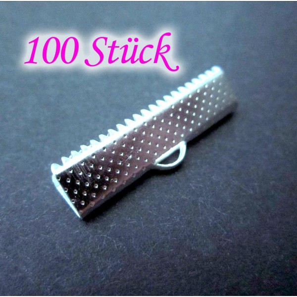 100x Bandklemme 25mm hellsilberfarben Bandverbinder - Schmuckzubehör - Leisure-Beads DIY