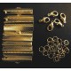 10x goldfarben Bandklemmen 35mm + 5 Karabiner + 10 Biegeringe als Schmuckzubehör Set für Halsbänder - Schmuckzubehör Set