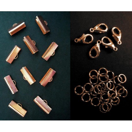 Leisure-Beads - 10 rosegoldfarbene Bandklemmen 16mm + Karabiner + Biegeringe Schmuckzubehör Set