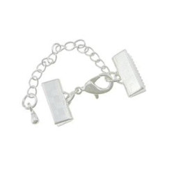 Leisure-Beads - 1x 15mm Bandklemme hellsilberfarben Verschluss mit Karabiner und Kette - Schmuckzubehör