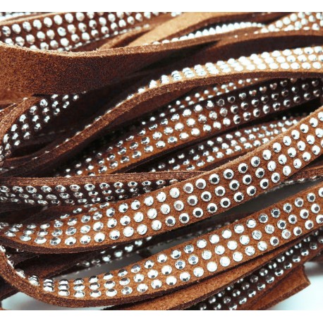 Leisure-Beads - 1m dunkelbraunes Kunstlederband 8mm mit silberfarben Nieten Schmuckzubehör Lederband