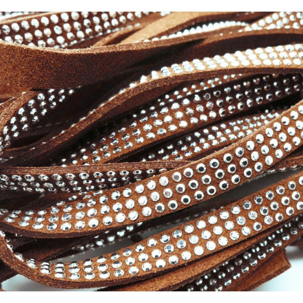 1m dunkelbraunes Kunstlederband 8mm mit silberfarben Nieten Schmuckzubehör Lederband - Leisure-Beads DIY