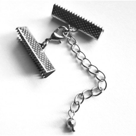 Leisure-Beads - 1x 22mm Bandklemme II. Wahl silberfarbener Verschluss mit Karabiner und Kette - Schmuckzubehör