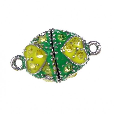 Leisure-Beads - 1x grün gelber Strass Magnetverschluss 23x14mm Schmuckverschluss mit Strass - Schmuckzubehör