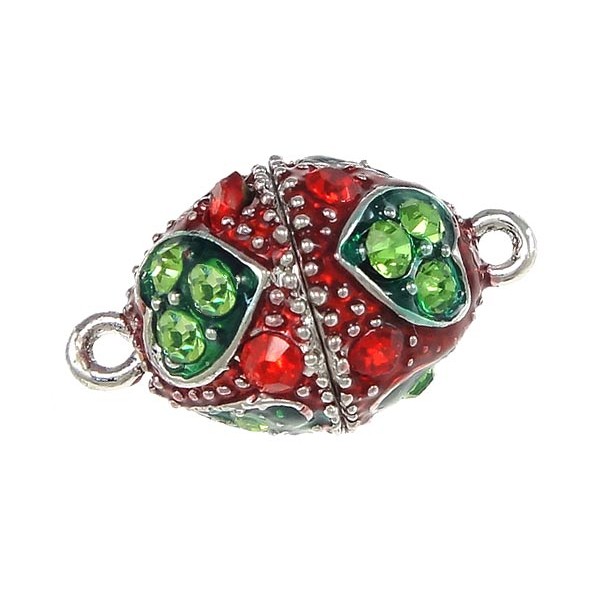 1x grün roter Strass Magnetverschluss 23x14mm Schmuckverschluss mit Strass - Schmuckzubehör - Leisure-Beads DIY